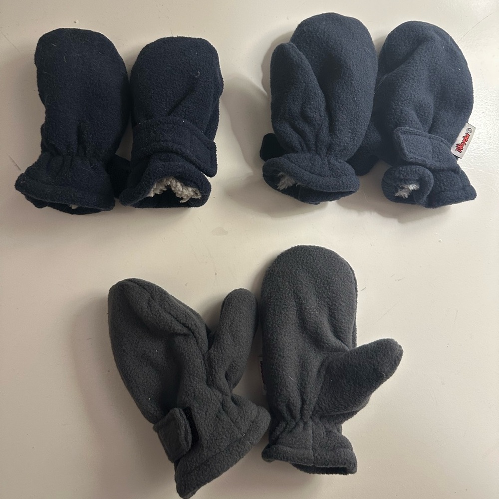 Reyow Toddler Fleece Mittens - Navy & Grey, Size Small